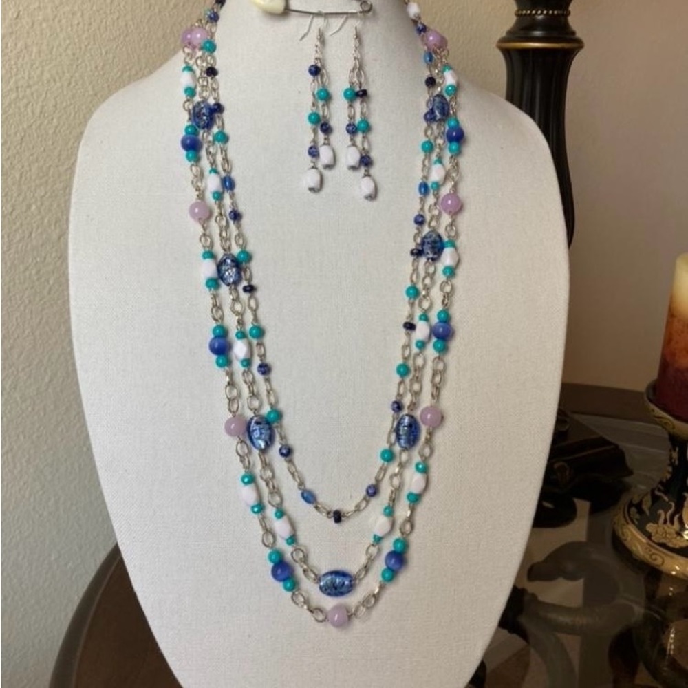 Elegant Multicolor Beaded Necklace and Earring Set